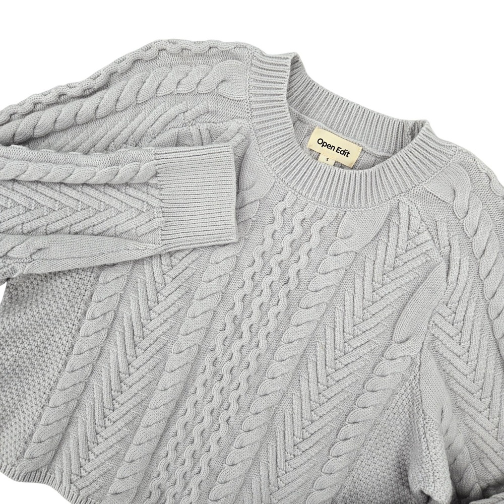 Open Edit NWT SMALL Cable Knit Fisherman Cropped Sweater Womens Coquette